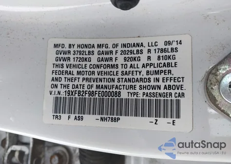 2015 Honda Civic Ex-L from USA, damaged, VIN 19XFB2F98FE000088